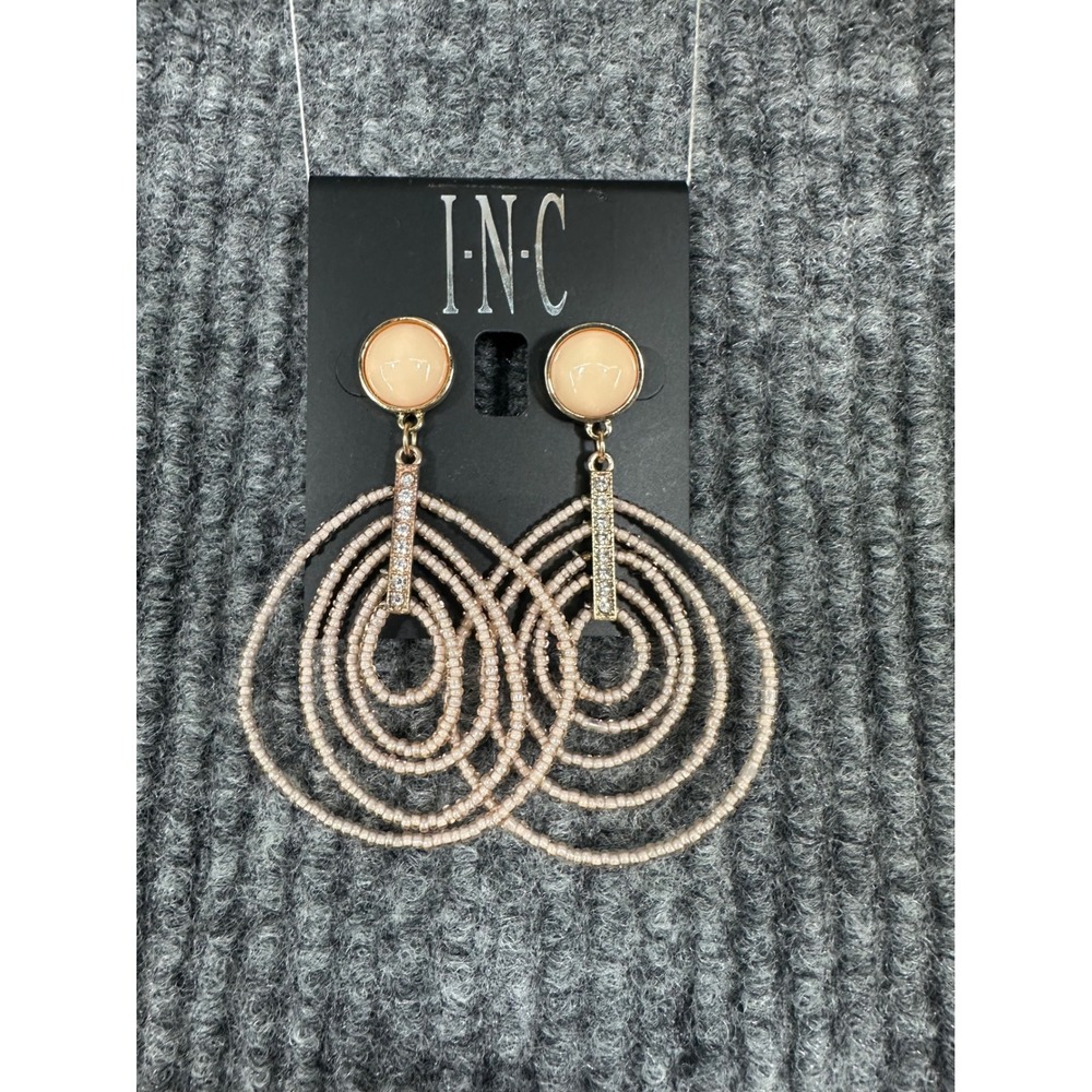 INC Dangle Earrings Women OS Pink New Beaded Rhinestone Oval Statement